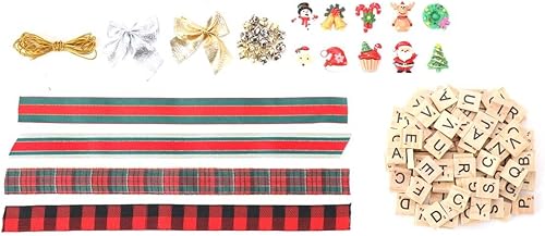 MECUTP Adornos para decoración de árbol, manualidades personalizadas, con cinta, azulejos, campanas, medias rústicas, etiquetas de nombre,