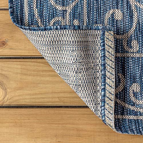 Image of JONATHAN Y Vintage Filigree Indoor Outdoor Area Rug 8X10 Navy /Gray, Charleston Textured Weave for Backyard, Patio, Porch, Easy-Cleaning, High Traffic, Pet-Friendly, Non-Shedding (SMB106D-8)