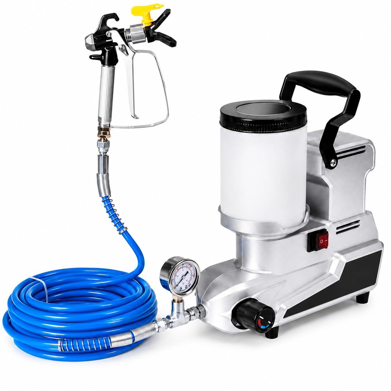 1600 W Airless agregat malarski ze zbiornikiem 2 l, przepływ 2,5 l/min, 3 prędkości i wąż 5 m do malowania ścian w domu