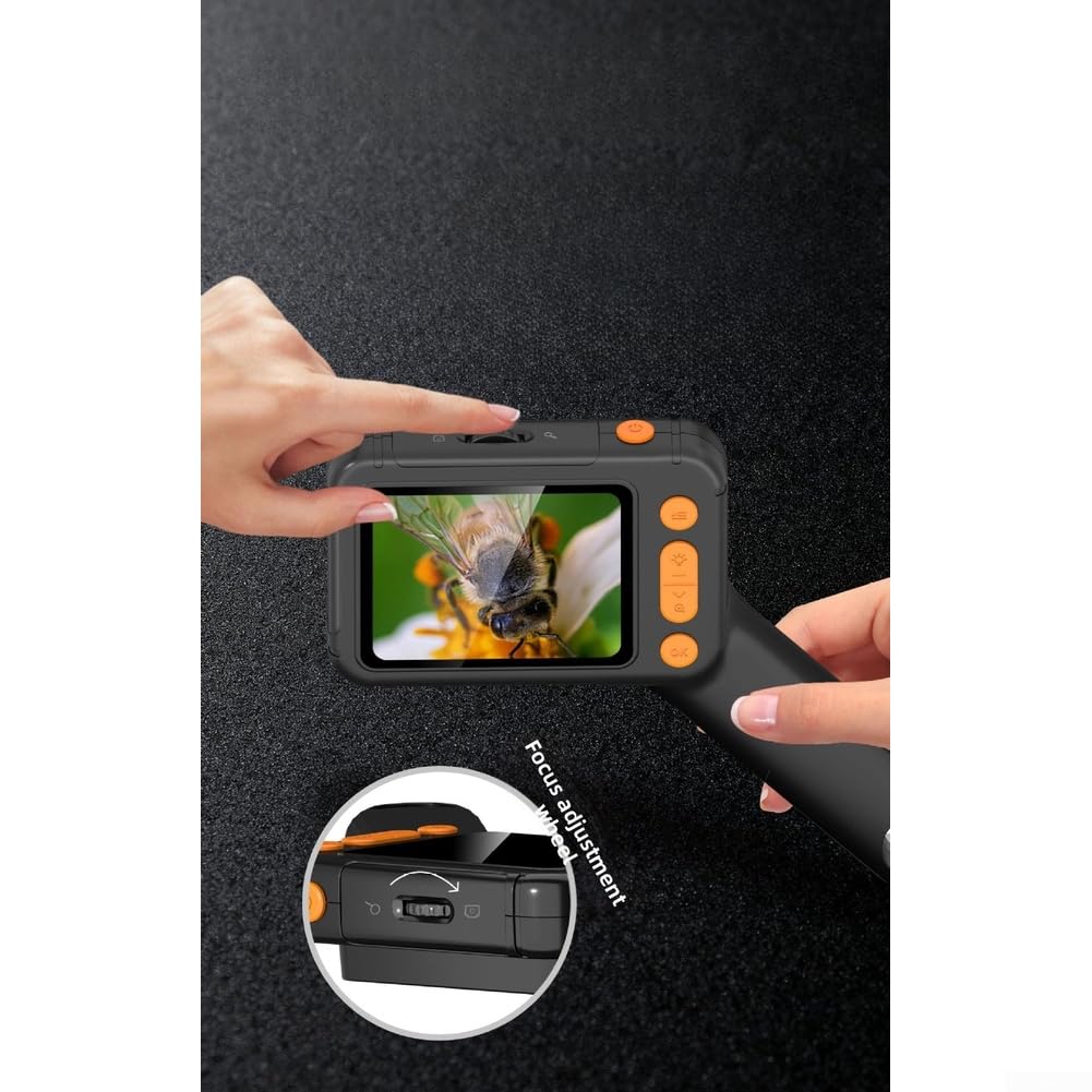 Digitales Mikroskop mit 2,8-Zoll-IPS-Display, Schiebe- und 8 LED-Lichtern, USB-C Aufladbar für Gemologie und Biologie, Schwarz