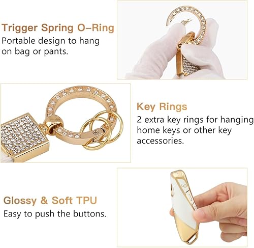 Miniatura 5 de 1797 Funda para llavero para BMW Serie 7 X7 i7 iX XM 2023 Accesorios Bling Llavero Estuche Protector de 4 Botones Oro Blanco TPU, Blanco & Oro