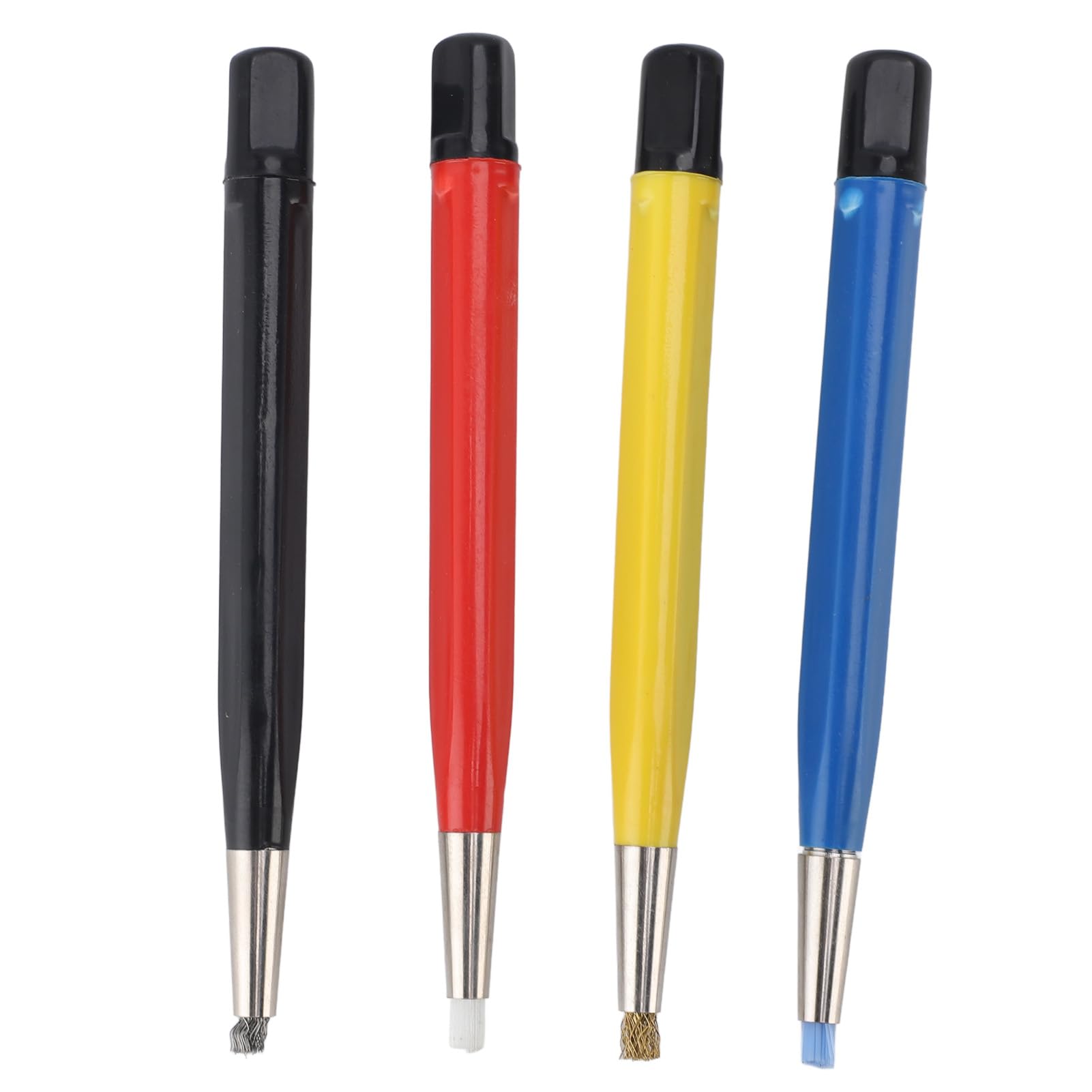 Kratzbürstenstift-Set, 4 Stück, Verstellbare Spitzen, Stahl, Messing, Glasfaser, Nylon, Bürstenstifte für die Reinigung von Schmuck, Uhren, Münzen, mit Aufbewahrungstasche aus