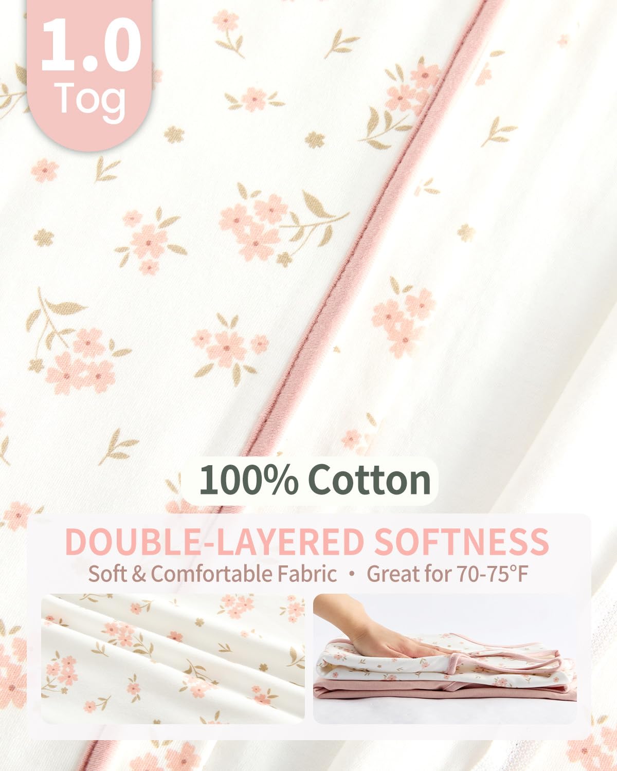 JiAmy Gigoteuse bébé Ete 0,5 1,0 1,5 Tog, Gigoteuse bebe de Coton Fille Garcon, Turbulette Ete, Chaud et Doux 0-24 Mois