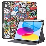 Supveco Case for ipad 10th Generation 10.9 Inch 2022 with Pencil Holder-[Support Apple Pencil 1st Gen+Auto Wake/Sleep],Premium Folio Stand Case with Soft TPU Back Cover for iPad 10th Gen 2022-Graffiti