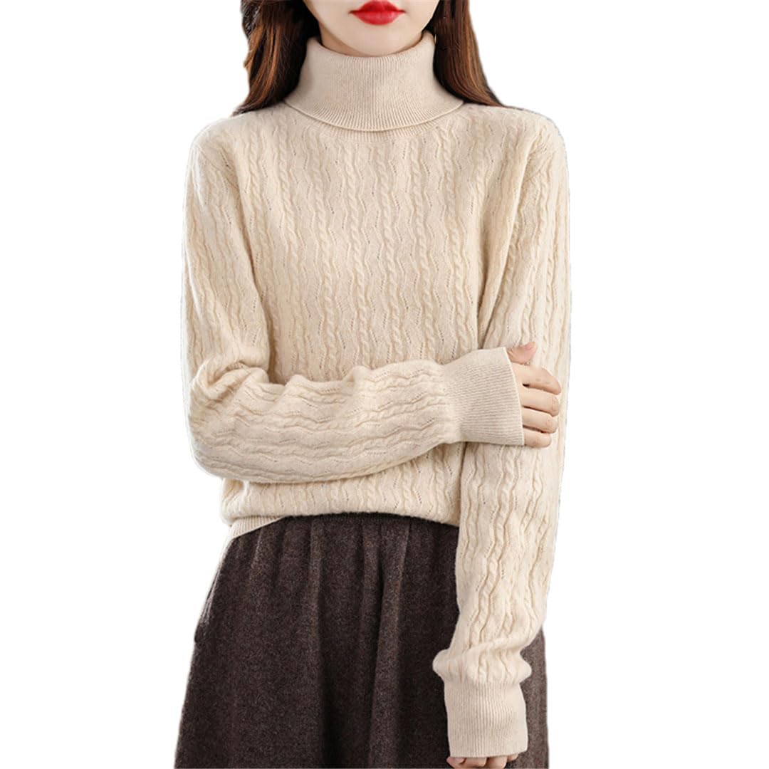 Vogrtcc Maglione E Pullover in Cashmere da Donna, Dolcevita A Maniche Lunghe, Top Lavorato A Maglia di Lana