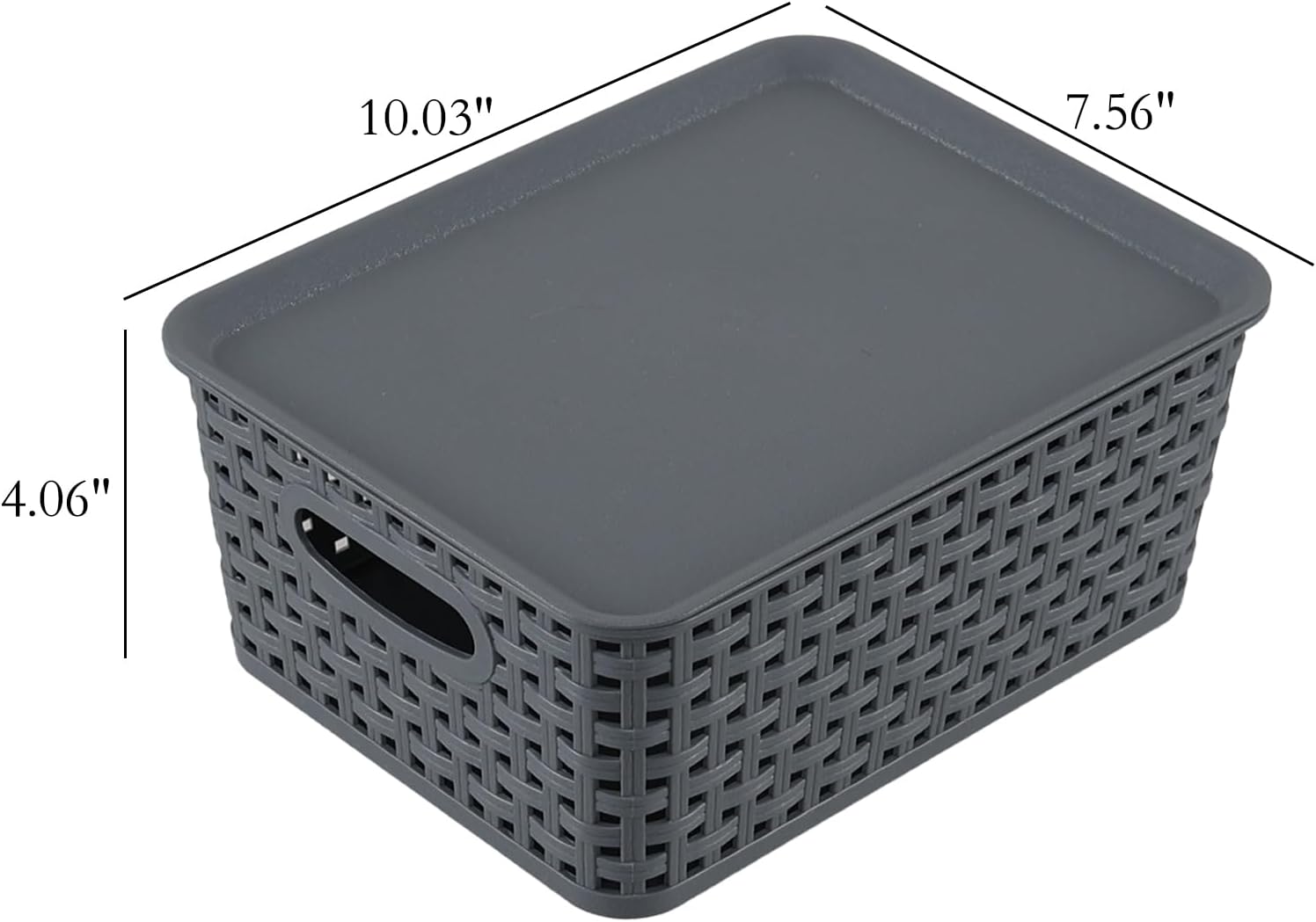 6-Pack Plastic Storage Bin with Lid, Weave Plastic Storage Basket, Gray