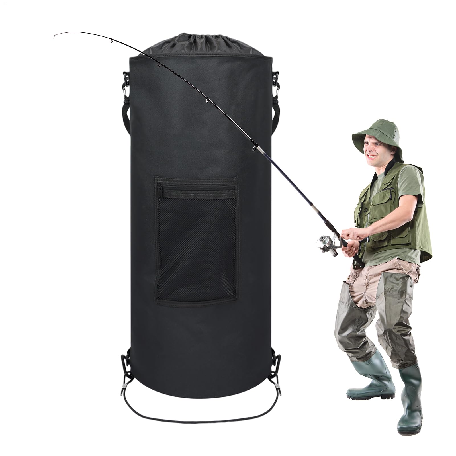 Boat - Cestino per la spazzatura, 64 x 26 cm, riutilizzabile, 45 – 59 litri, per camper, organizzatore di contenitori di supporto per cavo della spazzatura, contenitore pieghevole impermeabile in