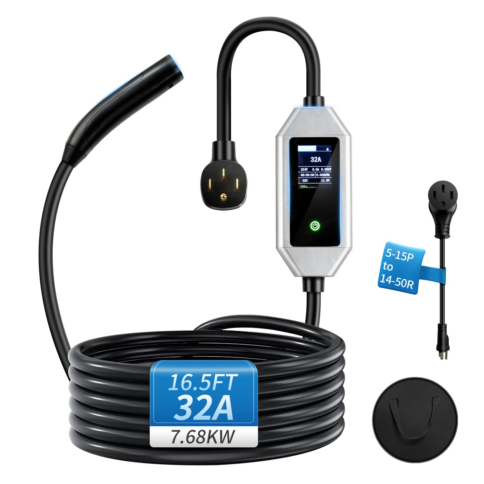 Level 2 Tesla Charger 32A 240V 16.5FT Cable NEMA 14-50 Plug - Portable Home &amp; Travel EV Charger for Tesla Models 3/Y/S/X (NACS Compatible)