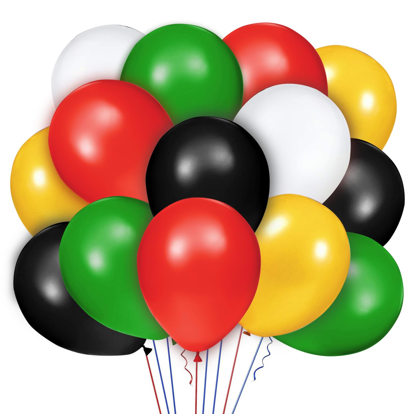 LOJAYUVE Juneteenth Day Latex Balloons with Ribbons, 45 Pack (12 Inch) in Black White Yellow Red Green, Perfect for Juneteenth Decorations, Reggae
