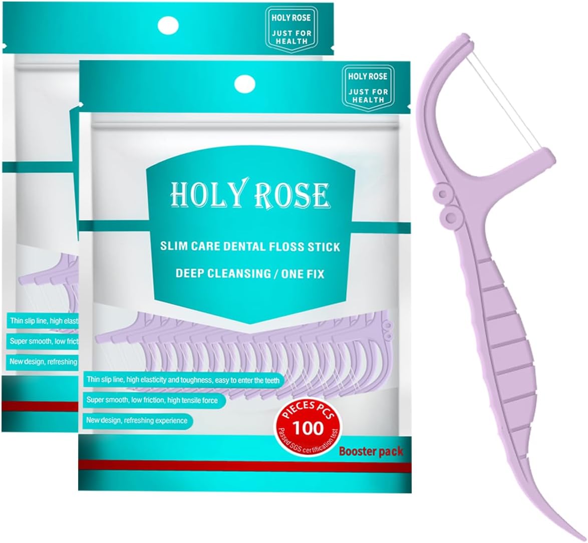 Holy Rose Portable Dental Floss Picks Dispenser 3 Case, Dual-Line Flossers – Travel Teeth Cleaning Holder - Mint Flavor Flossing Toothpicks Effective Oral Care Tool (White)