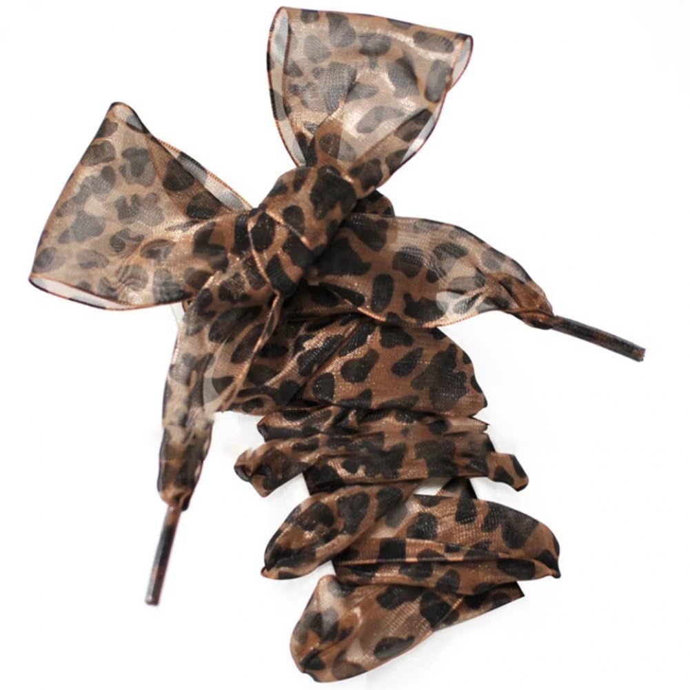 Uzztfa Women's Leopard Print Shoelaces Ribbon Shoe Laces Flat Shoestrings Shoe Laces Sneaker Boot Shoelaces Replacement