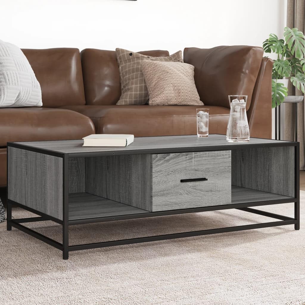 Table basse gris Sonoma en bois et métal 100x57cm pour un salon moderne