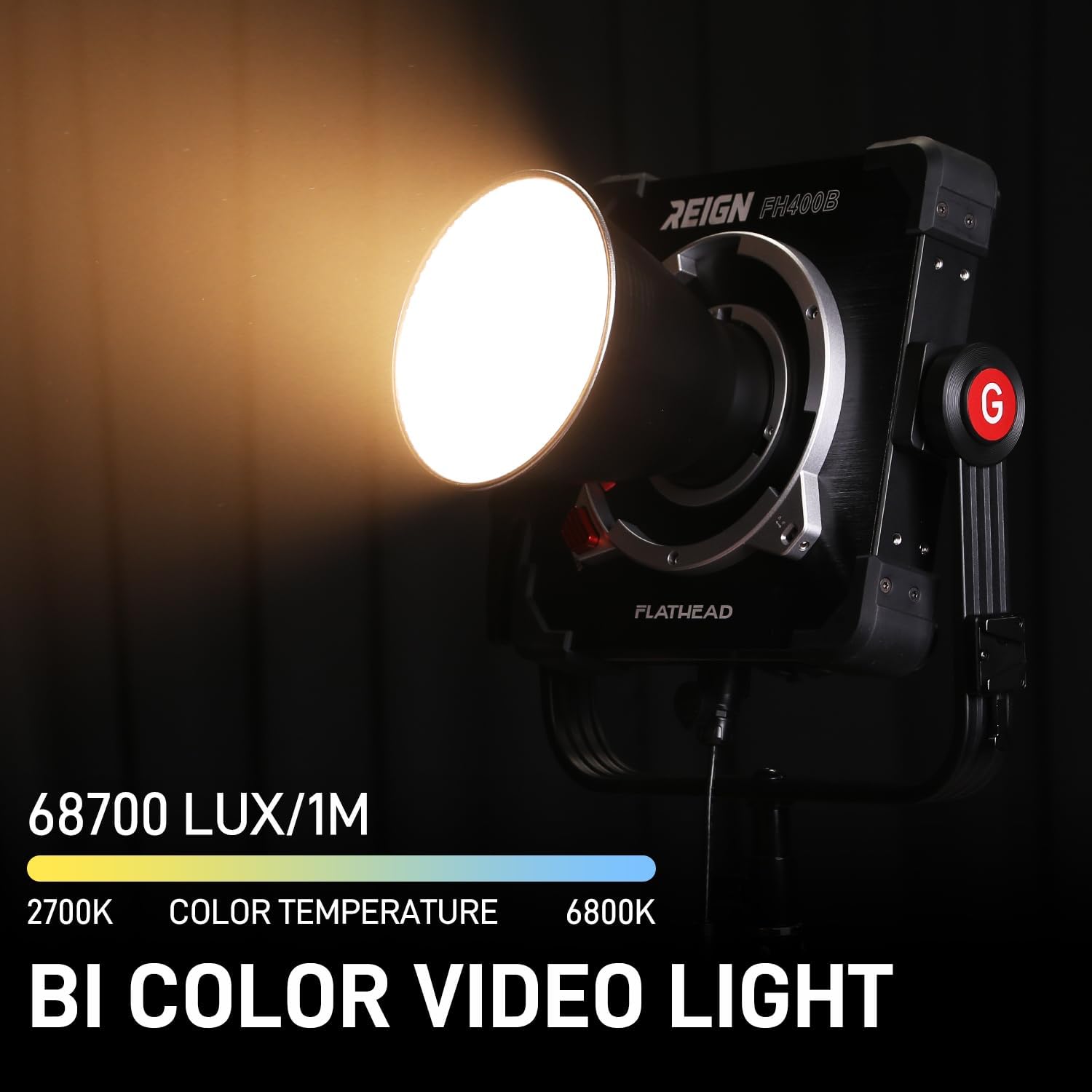 GVM 400W LED Video Light, FH400B Bi-Color COB LED Flathead Light, 68700lux/1m, IP65 Water Resistant Studio Light for Film & Broadcast, 2700K-6800K, Support Multi-Light Splicing for High Power Output