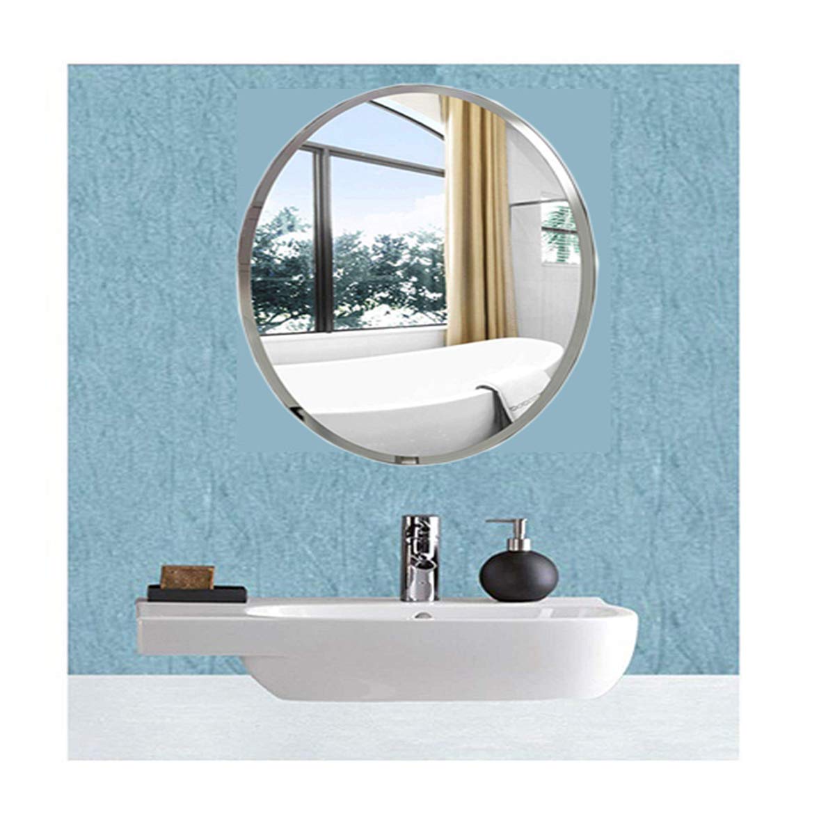 EyeonBay Kitchen & Home Appliances Glass Frameless Round Shape Mirror for Wall Mount Bathroom, Wall Décor (White , 16 X 16 Inches)-picture-15