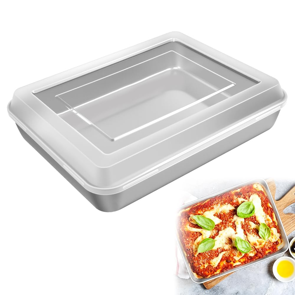 Plaque de Cuisson avec Couvercle 31 x 24 x 5 cm Récipients Alimentaires Plaque de Cuisson en Acier Inoxydable avec Couvercle Hermétique Moule à Gâteau Carré pour Desserts Tiramisu
