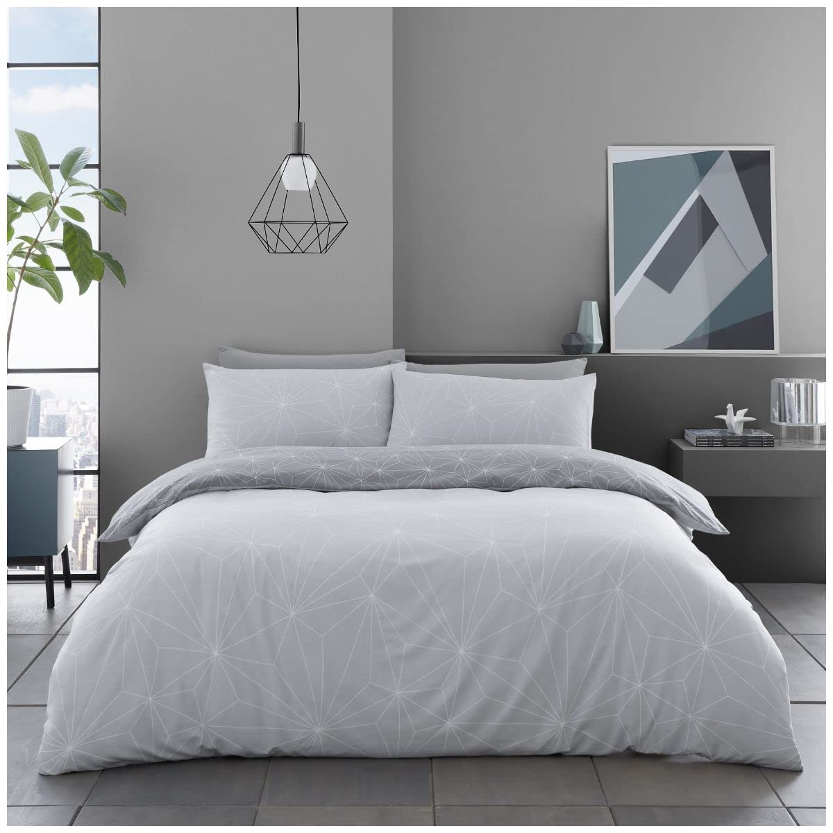 Gc Gaveno Cavailia Rex-Grey Geometric Bedding Sets, Polka Dot Reversible Quilt Cover Grey Single Duvet Set With Matching Pillowcase