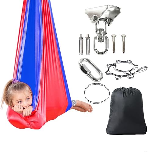 Miniatura 20 de Columpio sensorial de terapia interior para adultos, niños, adolescentes, giratorio de 360° y doble capa, hamaca para puerta, ideal para autismo