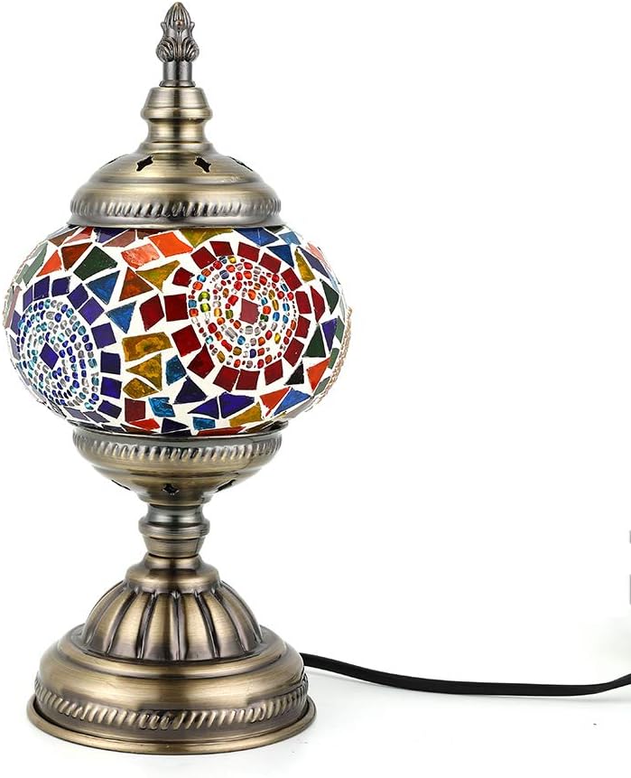 Kindgoo Turkish Mosaic Table Lamp Handcrafted Glass Tiffany Style Multicolored Bedside Lamp Decorative Led Bulb Included (Multicolored)