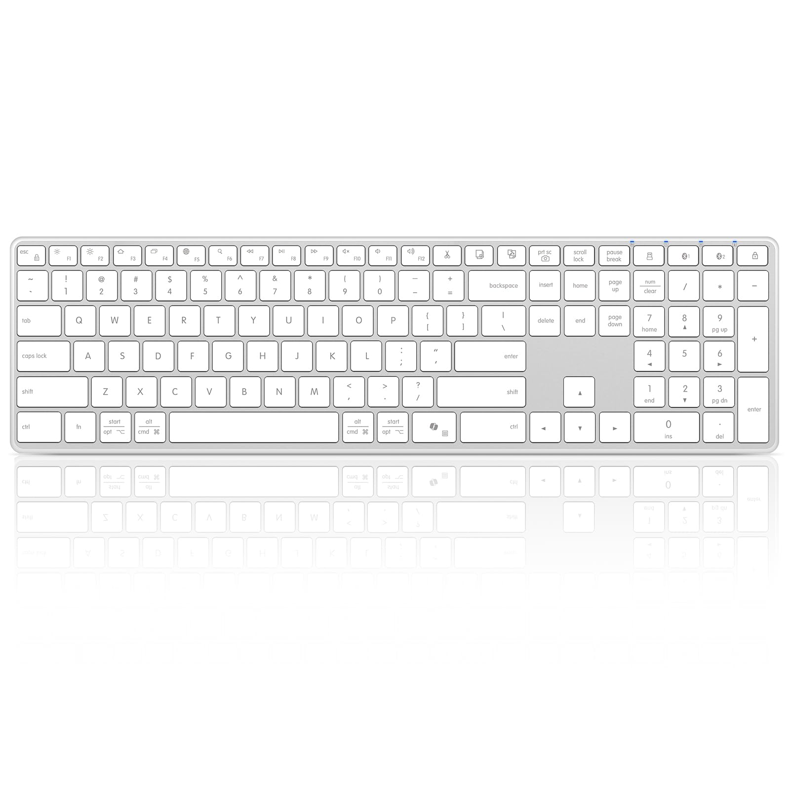 Wireless Bluetooth Keyboard Stainless Steel Multi-Device Full Size Keyboard with Numeric Keypad Low Profile Silent Cordless Keyboards Quiet