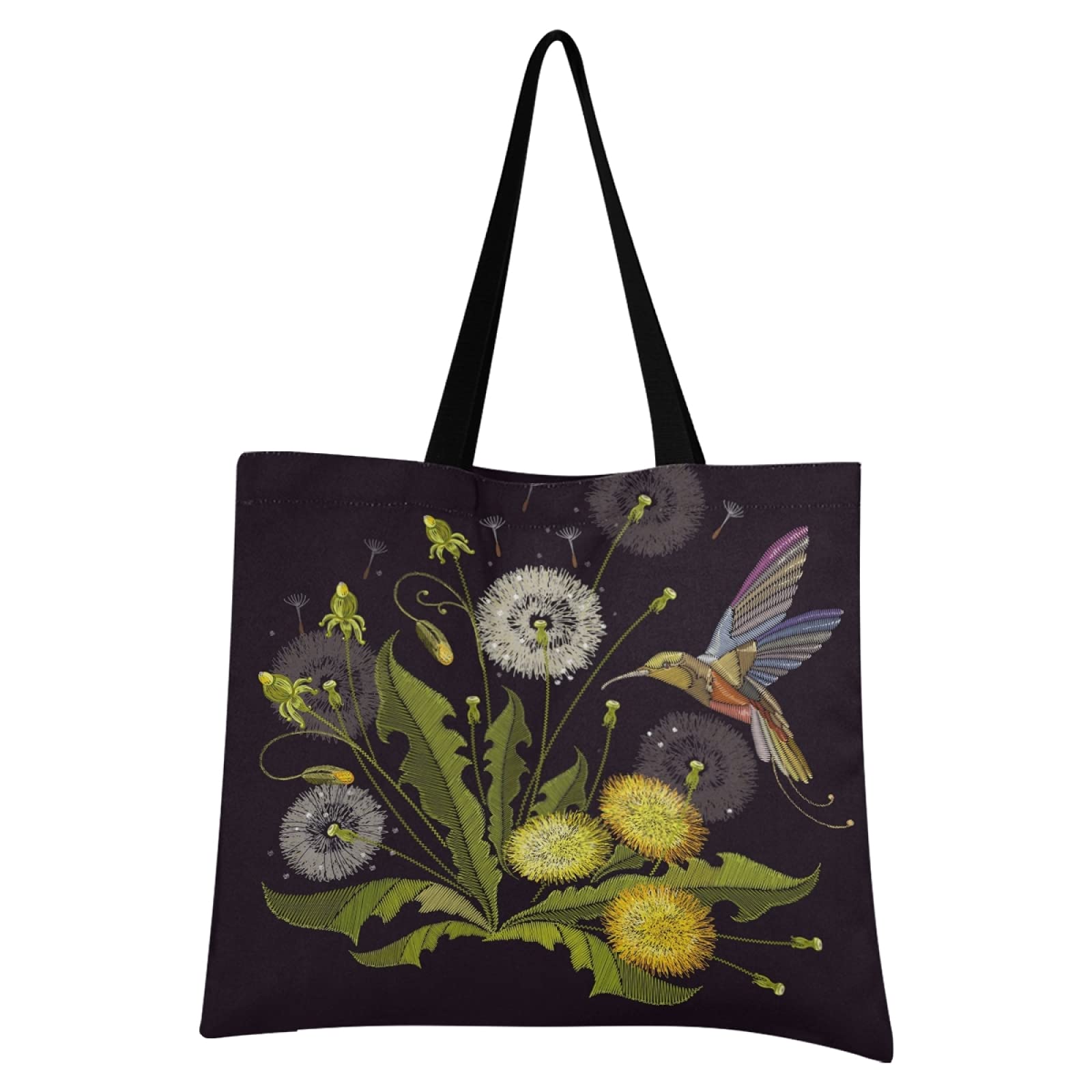 Mnsruu Cute Daisy Cuckoo Bird Shopping Bag Reusable Grocery Tote Handbags Eco-Friendly Canvas Portable Storage Shoulder Bags for women girls