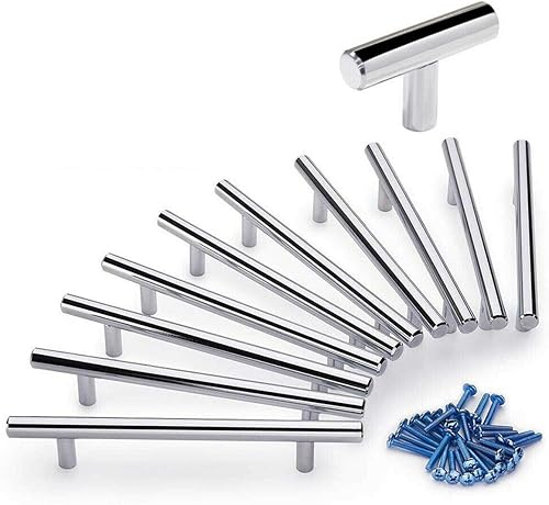 SHG_shop Manija de acero inoxidable de níquel cepillado para gabinete de cocina, tirador en T, tiradores de cajón de cocina y perillas de gabinete