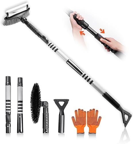 Eliminación de nieve extensible de 57 pulgadas para automóvil, raspadores de hielo 3 en 1 y cepillos de nieve con escobilla para parabrisas de