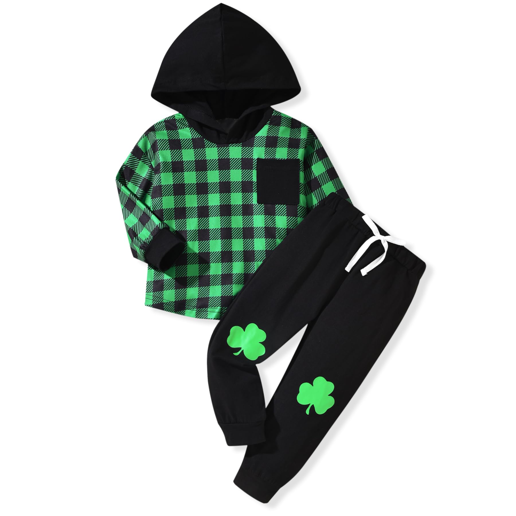 HINTINA Toddler Little Boy Plaid Sweatsuit Outfits Long Sleeve Hooded Sweatshirt Hoodie Fall Winter Clothes Clothing Set