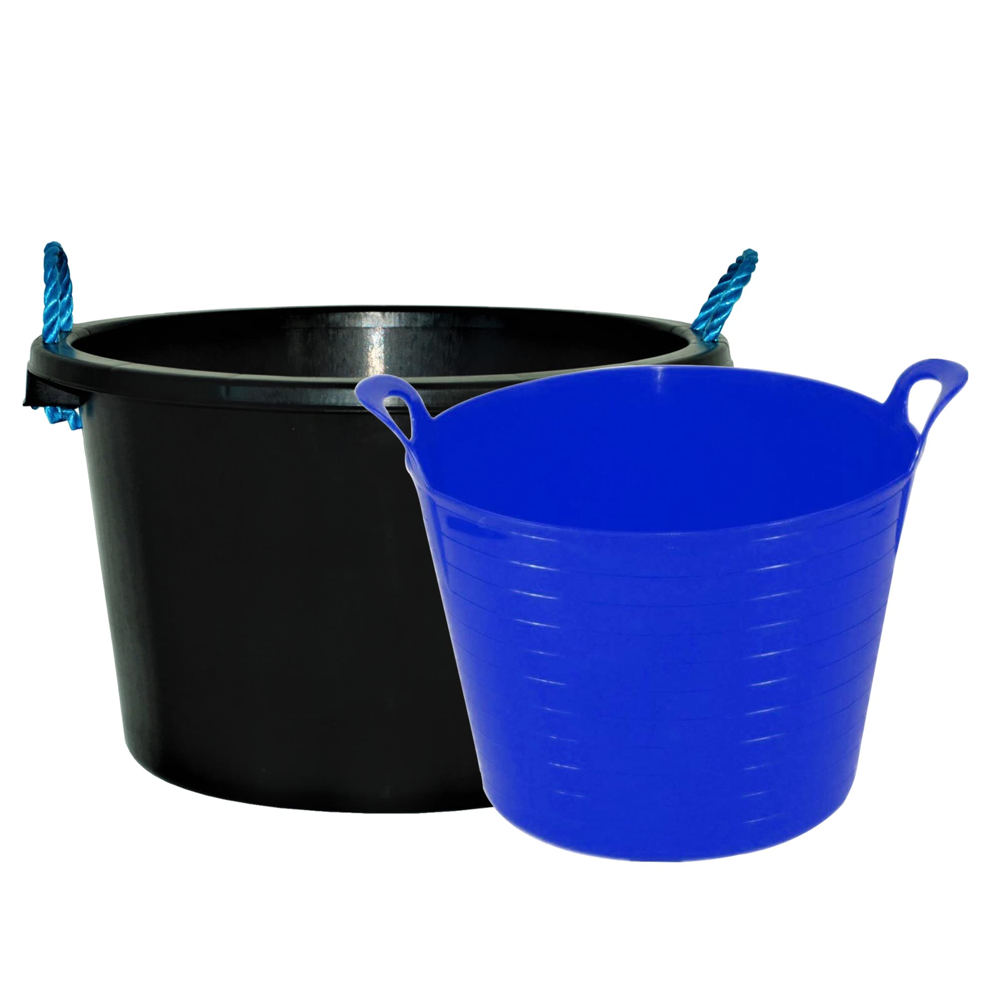M1ss Blue + Black Large 42L Flexi Tub With 45L Storage Bucket Multipurpose Flexible Plastic Storage Container Bucket Tub Trugs Flex Tub Strong Plastic For Home Garden Construction (Blue + Black)