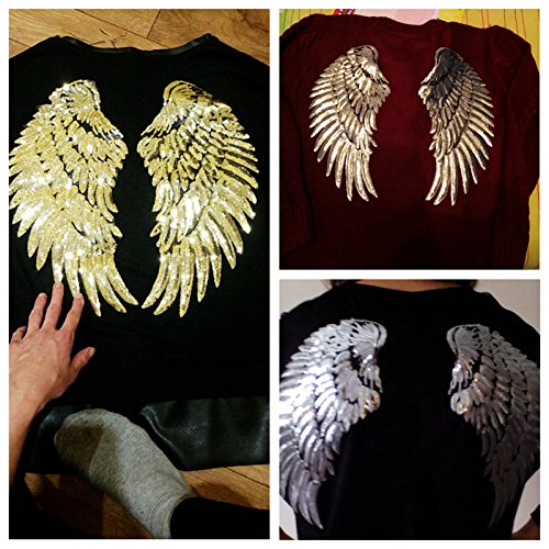 image for FEEPOP 1Pair Fashion Gold/Silver Angel Wings Sequins Patches for Cloth