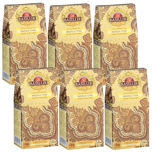 BASILUR Masala Chai - Té de hoja negra de Ceilán con aroma natural de especias, 100 g (x6)