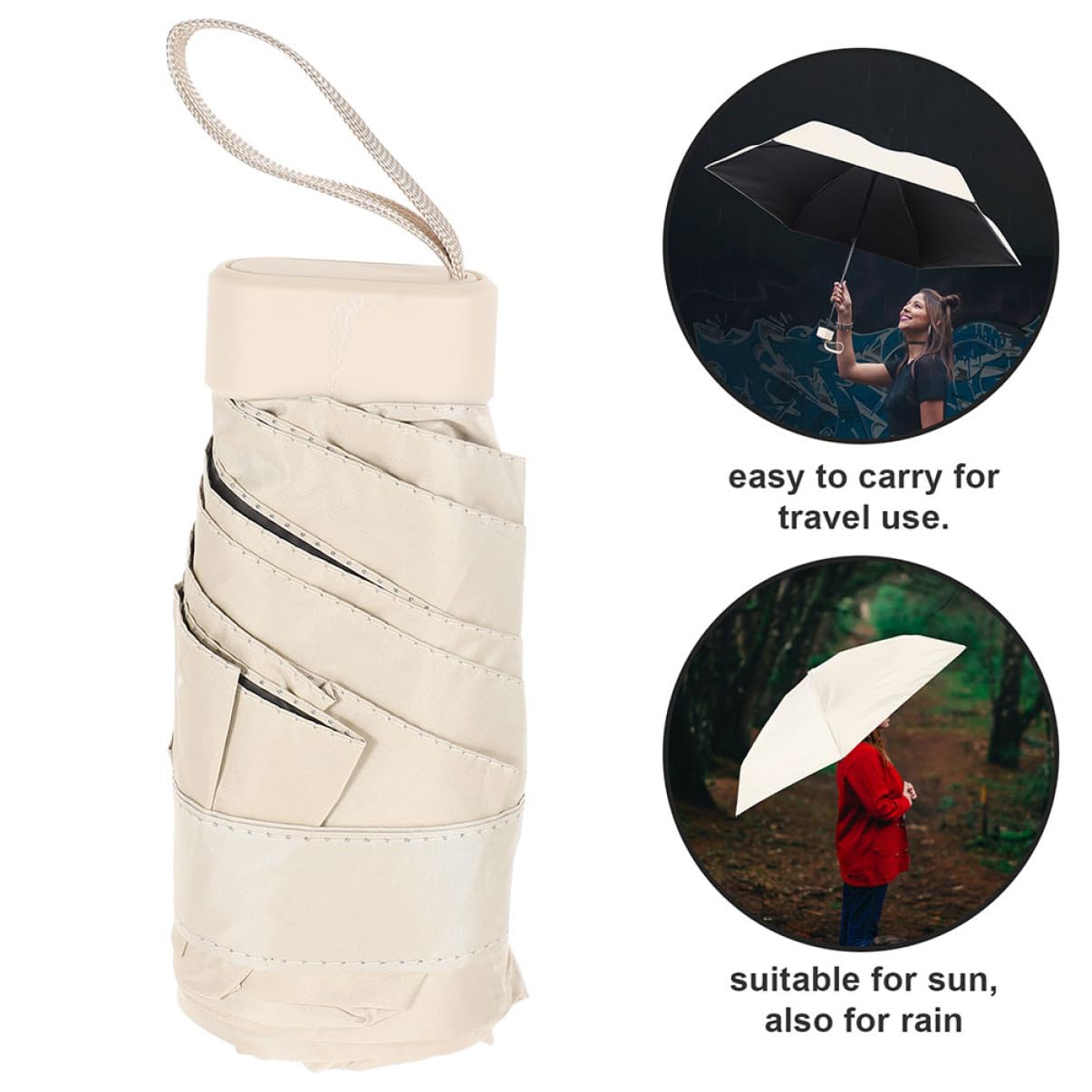 UPKOCH Mini Paraguas Plegable Beige de Viaje de 2 Piezas para Mujer