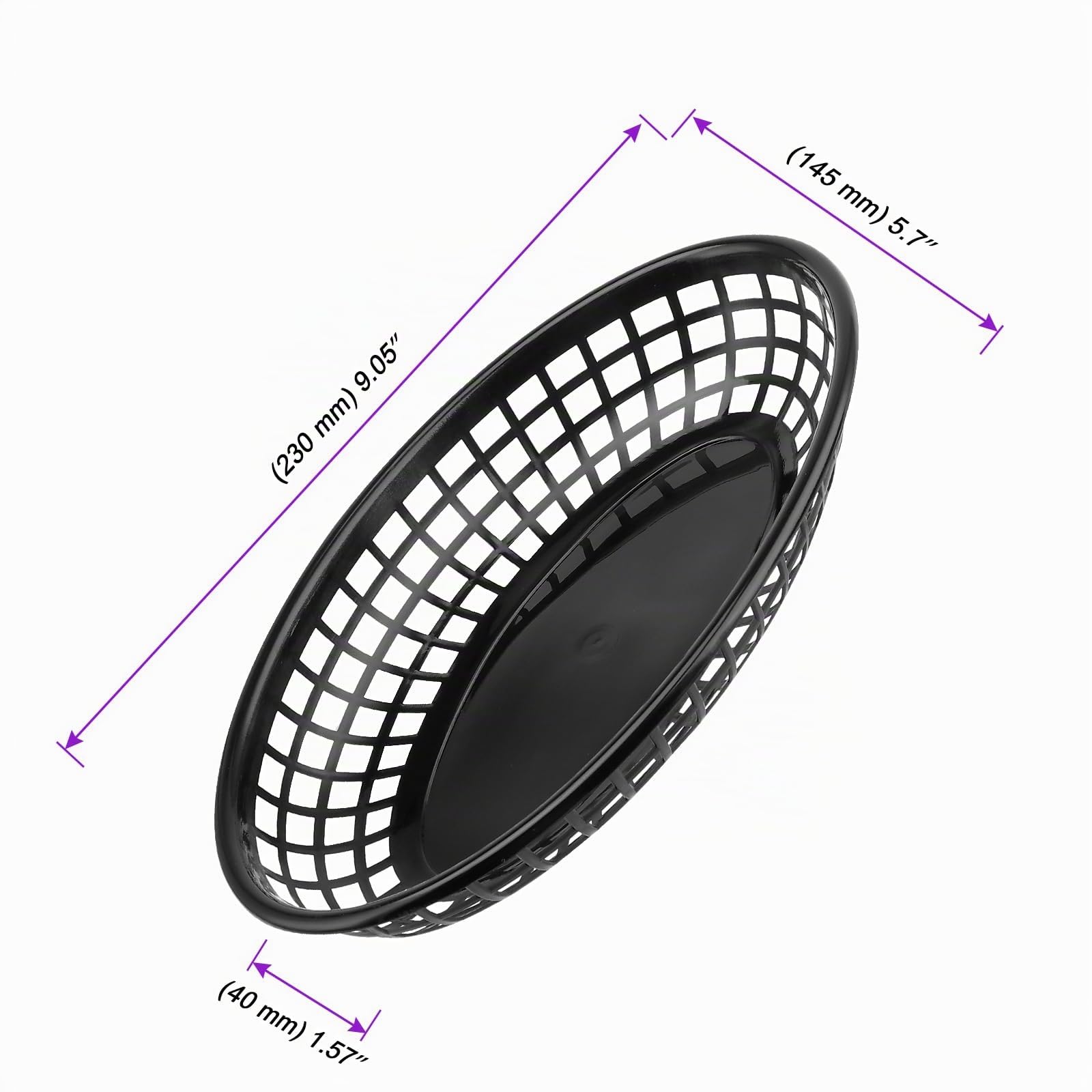 JOIKIT 60 cestini ovali in plastica per fast food, 23 x 14,5 x 4 cm, nero cestini per fast food, panini, hamburger