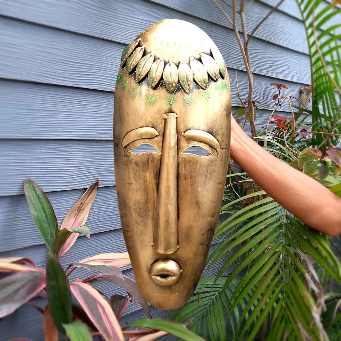Apka Mart The Online Shop Wall Mask | Decorative Tribal Masks For Home Entrance & Living Room |Man & Woman Metal Face Hanging - For House, Door, Hall-Way, Balcony Decoration - 19 Inch 1