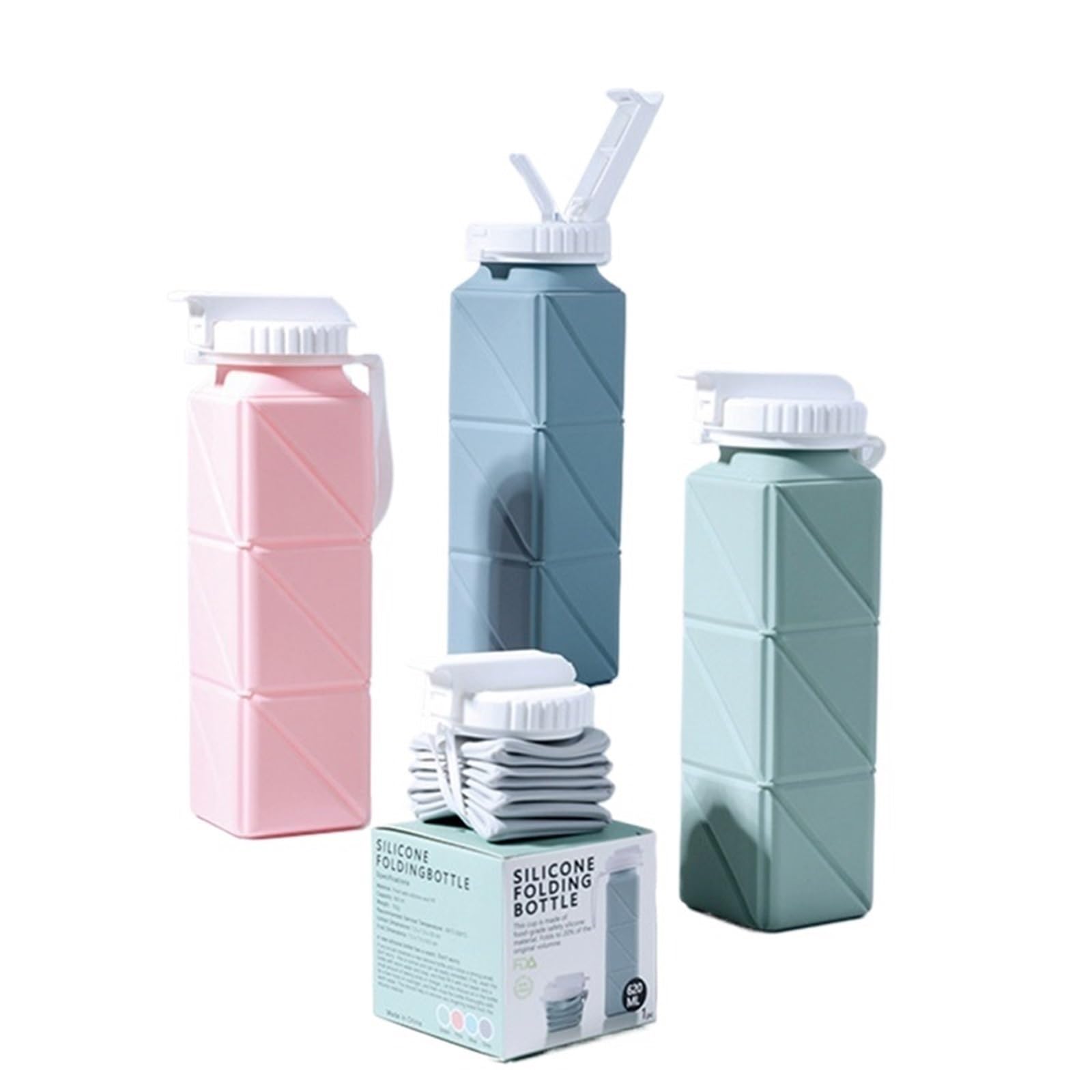 620ml Folding Silicone Water Bottle Sports Water Bottle Outdoor Travel Portable Water Cup Running Riding Camping Hiking Kettle(Grey 620ml)