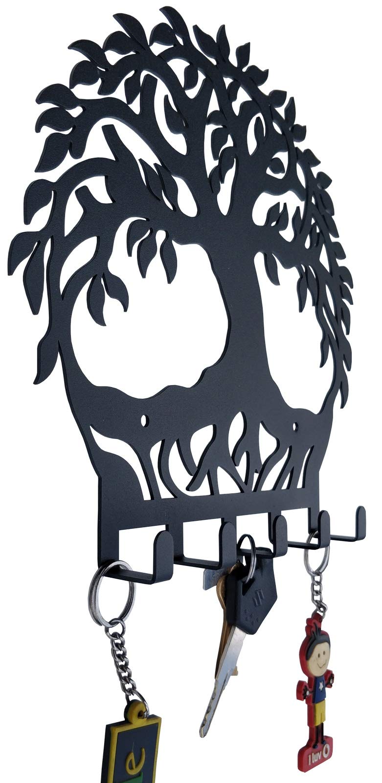 HeavenlyKraft Tree of Life Black Metal Wall Mounted Key Holder with 5 Hooks