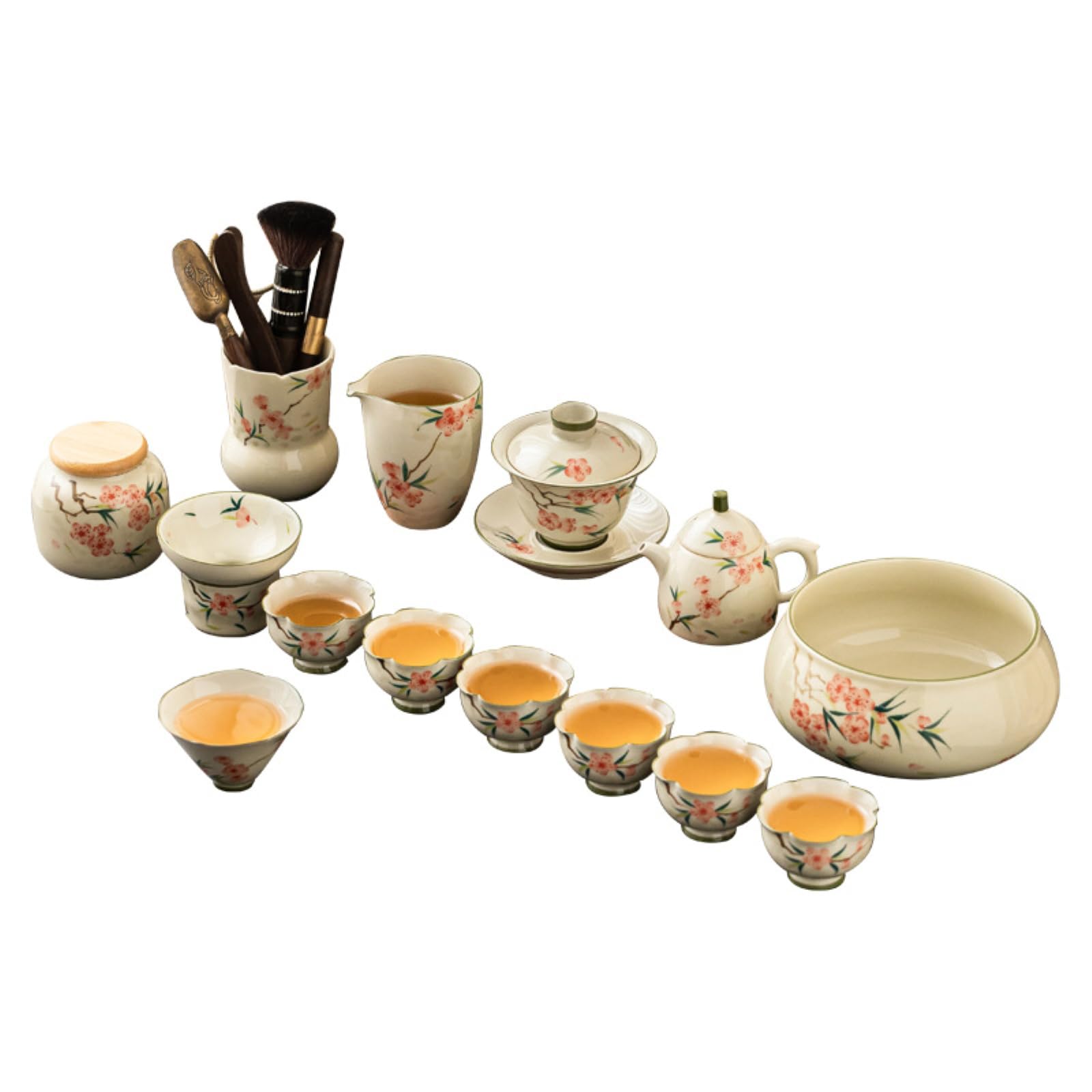 Ręcznie malowany ceramiczny zestaw do herbaty z kwiatem brzoskwini