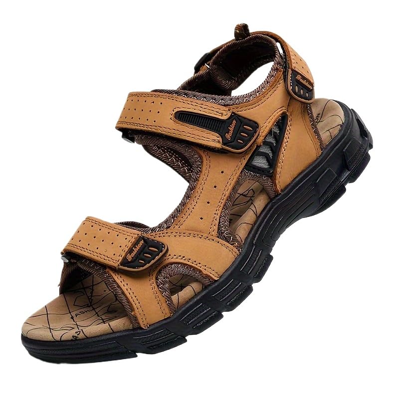 Men's Breathable Leather Sandals Non-Slip Rubber Sole, Open Toe Design for Outdoor, Casual, and Hiking