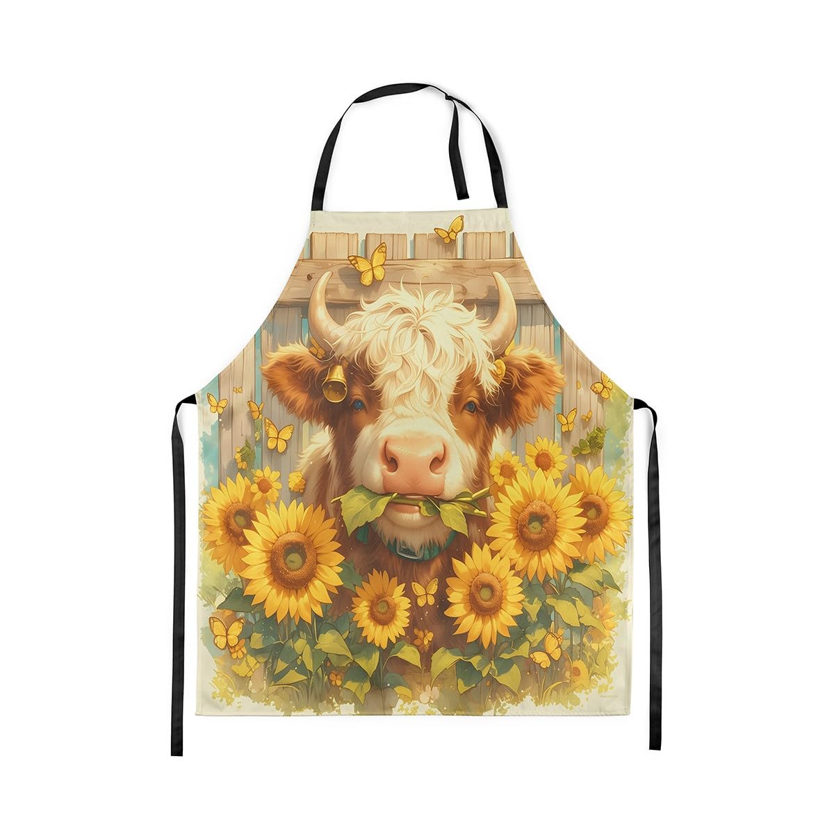 Loussiesd Highland Cow Apron for Women Men 78x66cm Kids Sunflower Highland Cattle Bib Apron with Adjustable Neck Cute Farmhouse Animal Waterproof Apron Cooking Kitchen Chef Apron