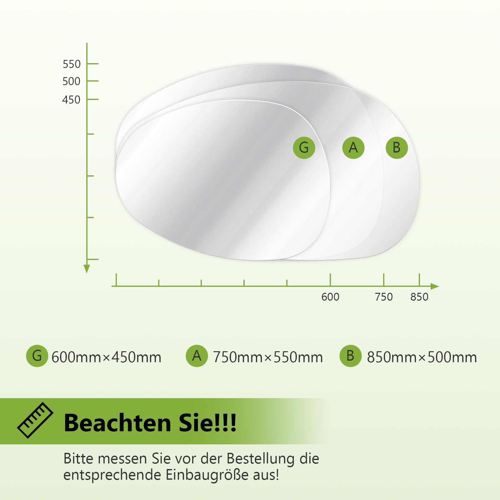 S'AFIELINA Asymmetrischer Spiegel 75x55 cm, Rahmenloser Wandspiegel | Organischer Spiegel für Badezimmer und Gäste-WC, Kupferfreies HD-Glas, Splitterschutz, Hoch- und Querformat montierbar