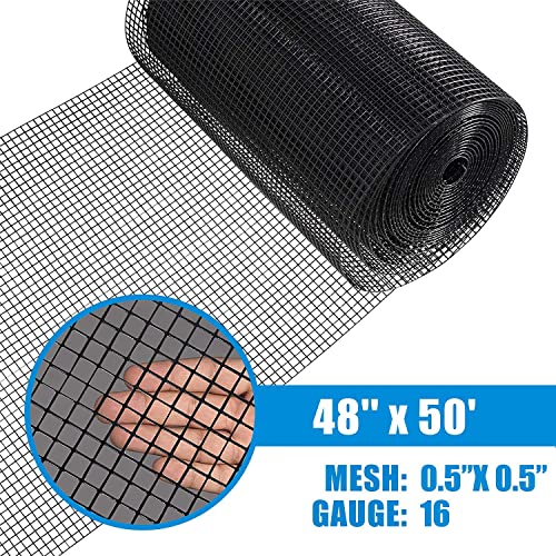 Fencer Wire 16 Gauge Black Vinyl Coated Welded Wire Mesh Size 0.5 Inch By 0.5 Inch (4 Ft. X 50 Ft.) #TOP1