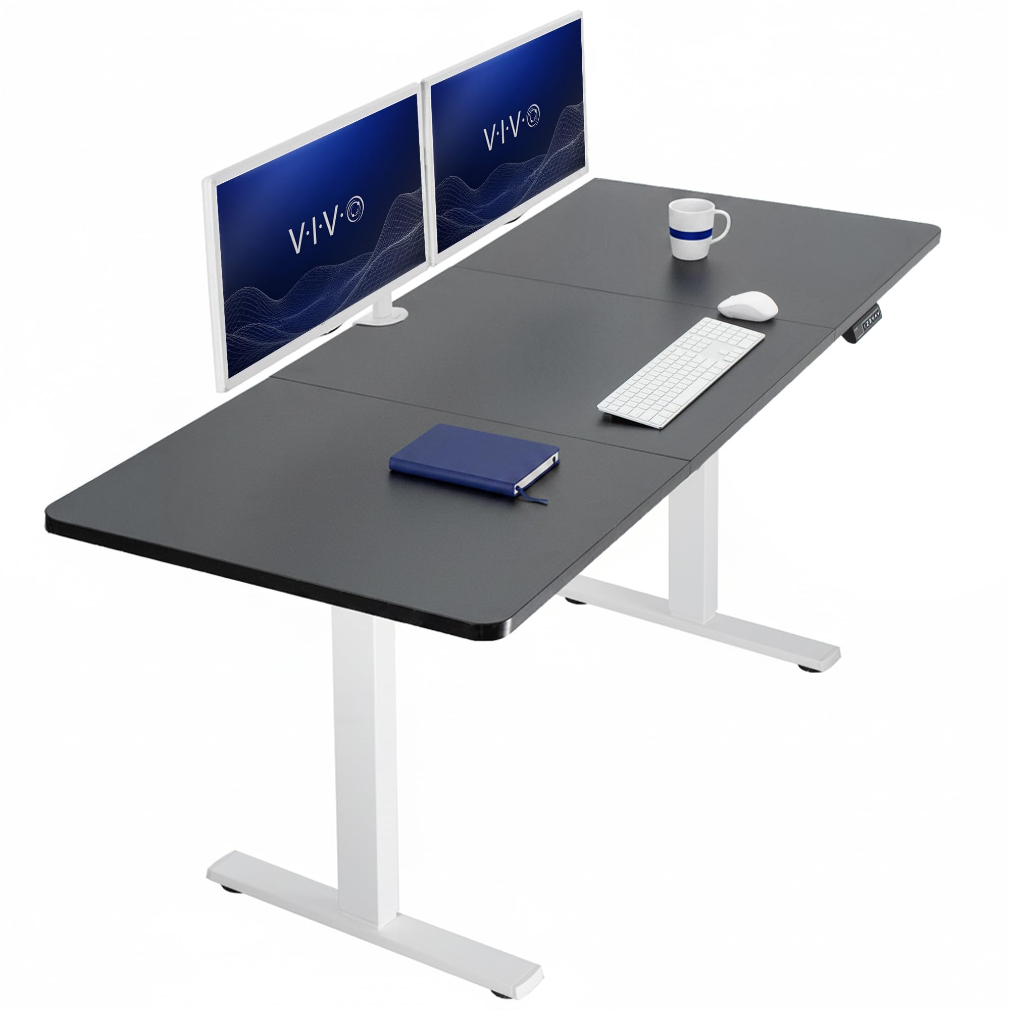 VIVO Black 71 x 30 in Standing Desk, DESK-KIT-1W7B | Electric, Holds 220 lbs, Sit Stand, Height Adjustable, Extra Deep Table Top, Memory Presets, 1B Series, White Frame