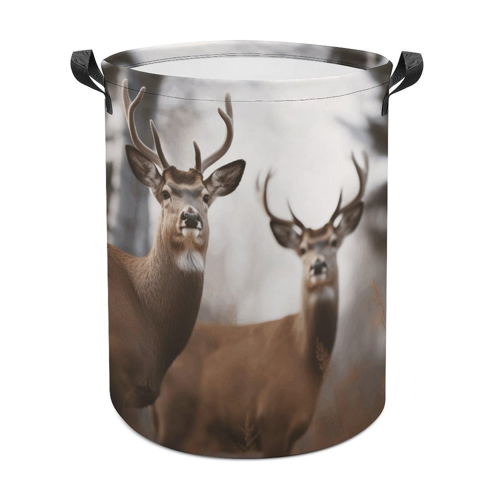 Deer Laundry Basket Freestanding Waterproof Laundry Hamper Collapsible Tall Clothes Hamper with Reinforced Handles Waterproof Laundry Bag for Dorm Bathroom Home 44x44cm