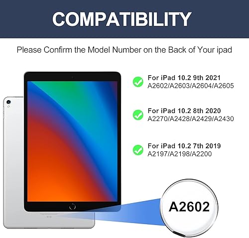 Miniatura 2 de FOGARI Funda para iPad de 9 generación con teclado de 10.2 pulgadas, funda inteligente delgada con soporte para lápices, teclado Bluetooth