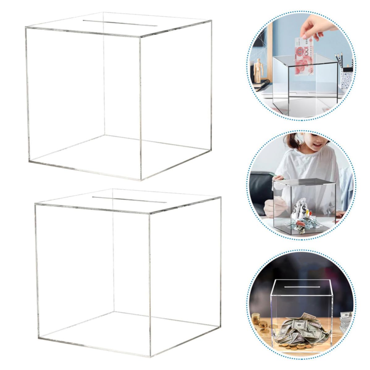 Tirelire en Acrylique Transparente pour Garçon et Filles, Lot de 2 Cubes Éducatifs et Adorables, pour Bureau ou Salon, Encourage à Économiser L'argenté Facilement