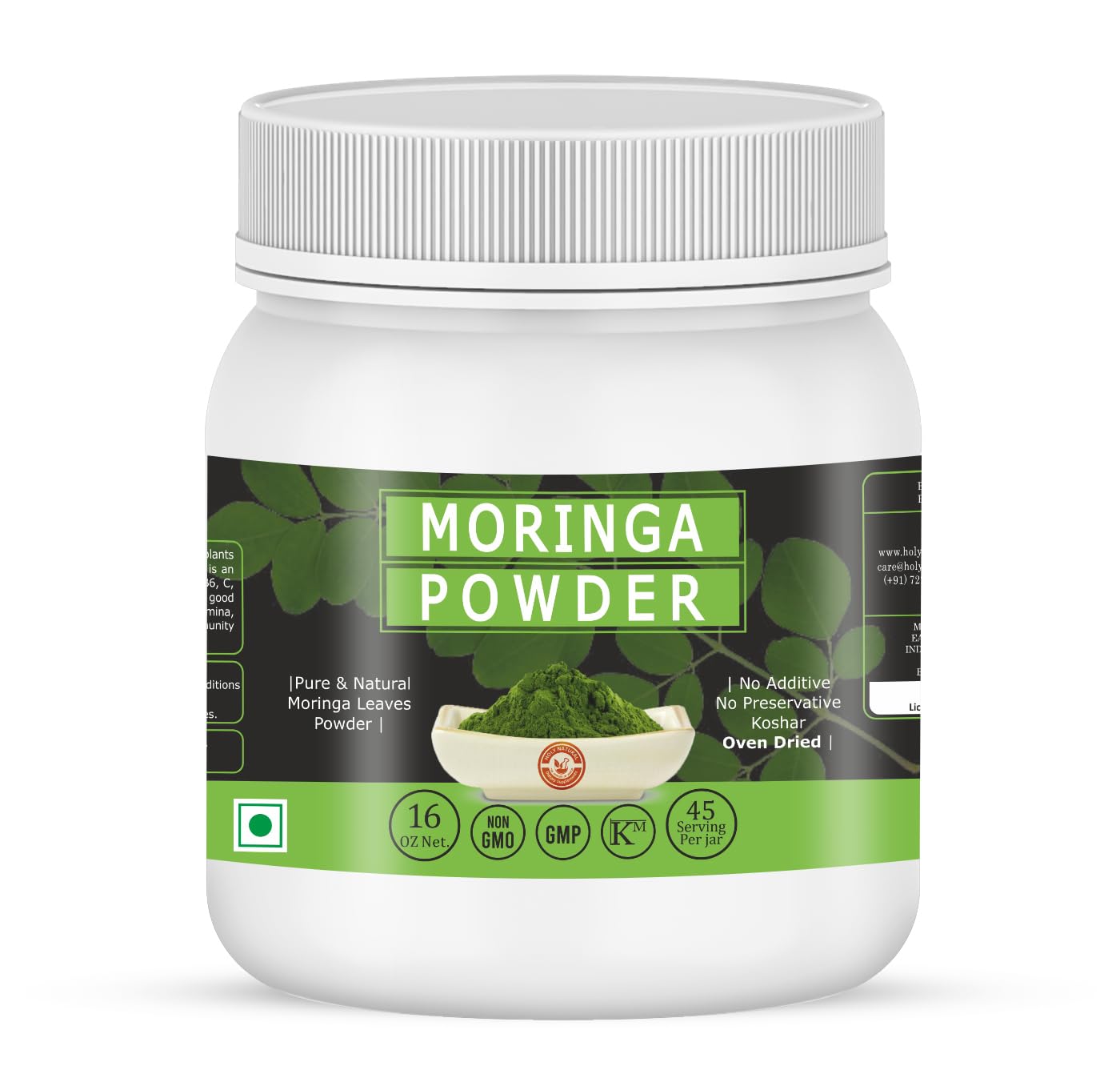 Holy Natural Organic Moringa Powder (454 gm) | Moringa Oleifera, Drumstick, Horseradish, Miracle, Ben & Shigru tree leaf powder | For Skin, Hair & Good Health