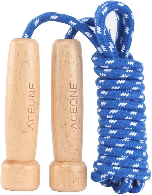 Skipping Rope Adult, Traditional Wooden Handle Jump Rope, Adjustable Rope Jumping Exercise for Men, Women and kids Home Fitness - 300CM/9.8FT