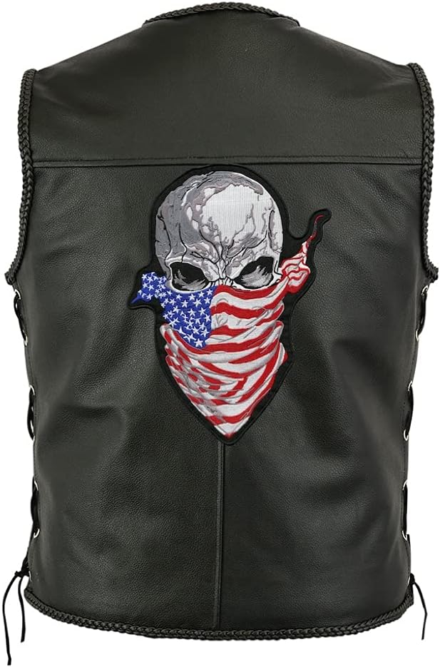 Ruthless Halfskull Patch 11.5" | Skeleton Embroidered American Flag Bandana Skull Patriotic Biker Emblem | Large Iron On - by Nixon Thread Co.