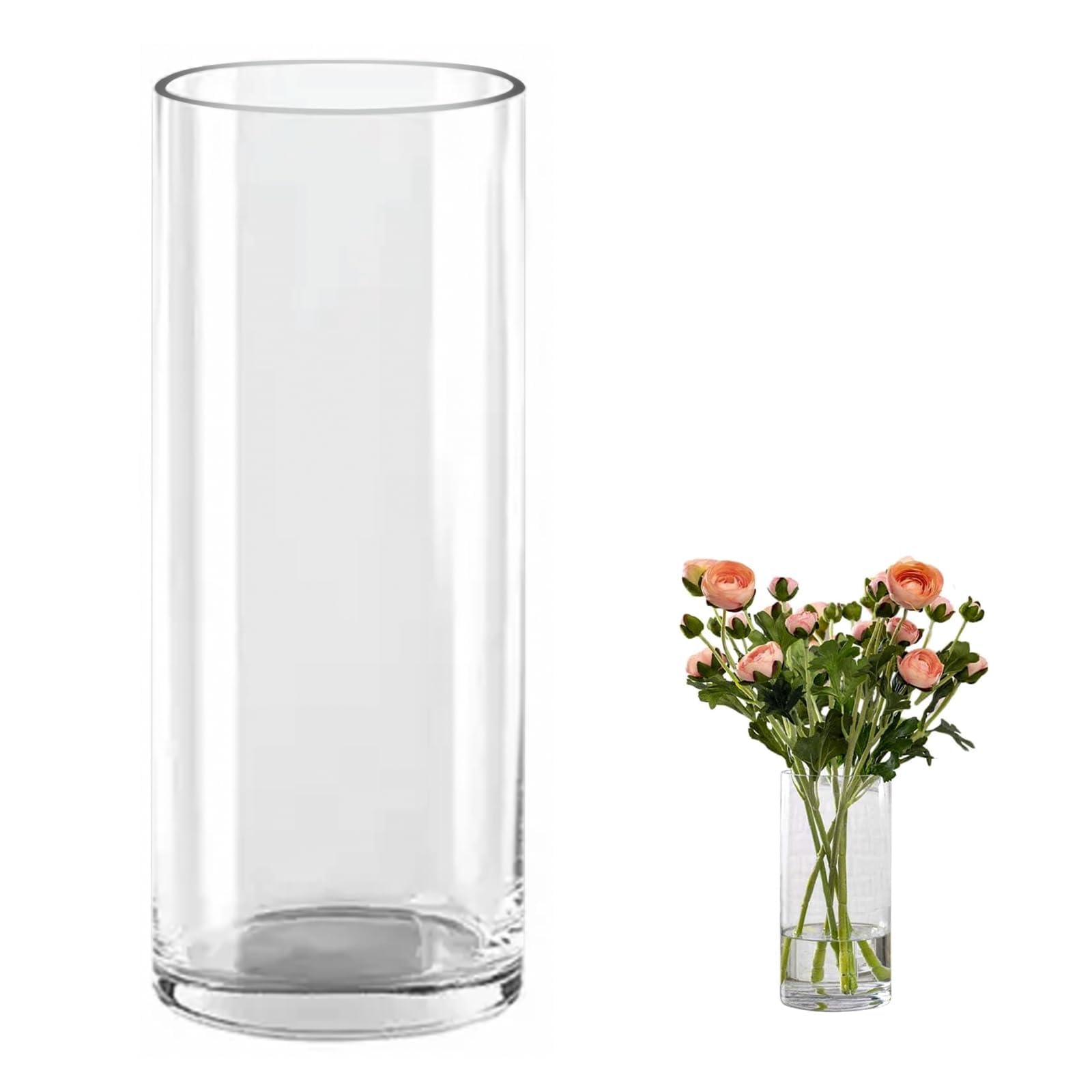 QEEYON Jarrón De Cristal Cilíndrico, 40 cm de Alto Jarrones De Cristal Grueso para Flores,Florero Cristal Arreglo Floral para Centros de Mesa, Sala de Estar, Cocina, Oficina, Boda (40 x 15 cm)
