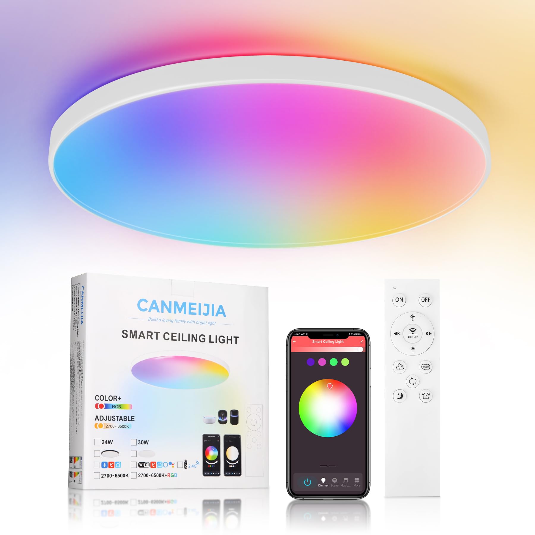 Plafonnier LED CHENBEN 36W 6500K, 32x32x5 Cm, IP54, Blanc Froid, Tactile, Pour Cuisine/salle De Bain