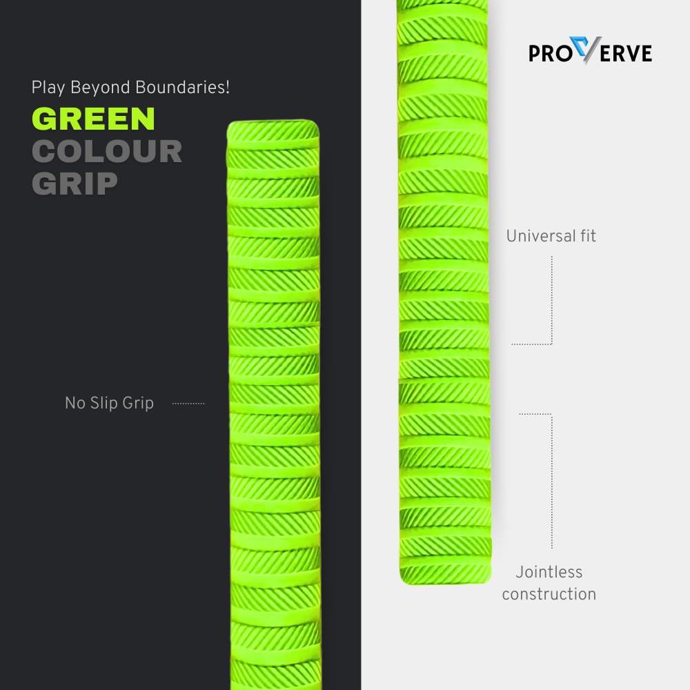 PROVERVE Premium Rubber Grips Green for Full Size Cricket Bat, Jointless Construction for Enhanced Performance with Better Shock Absorption, (Pack of 2)